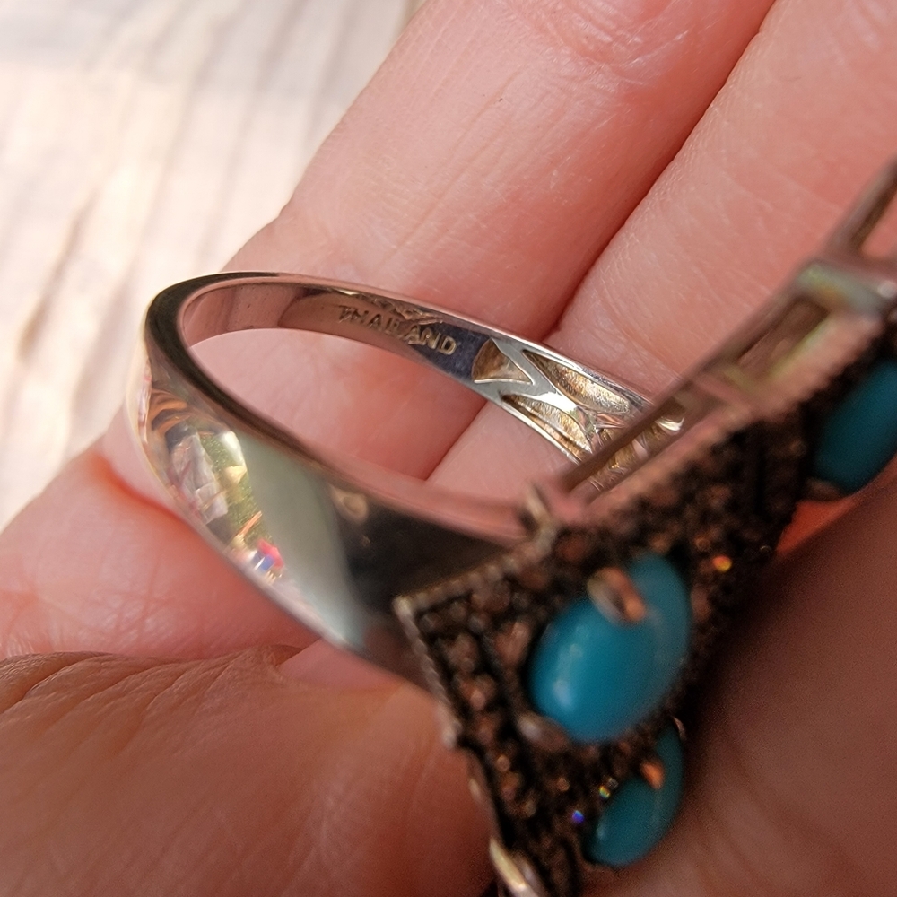 Sleeping Beauty Turquoise and Diamonds Sterling Ring - Picture 3 of 5